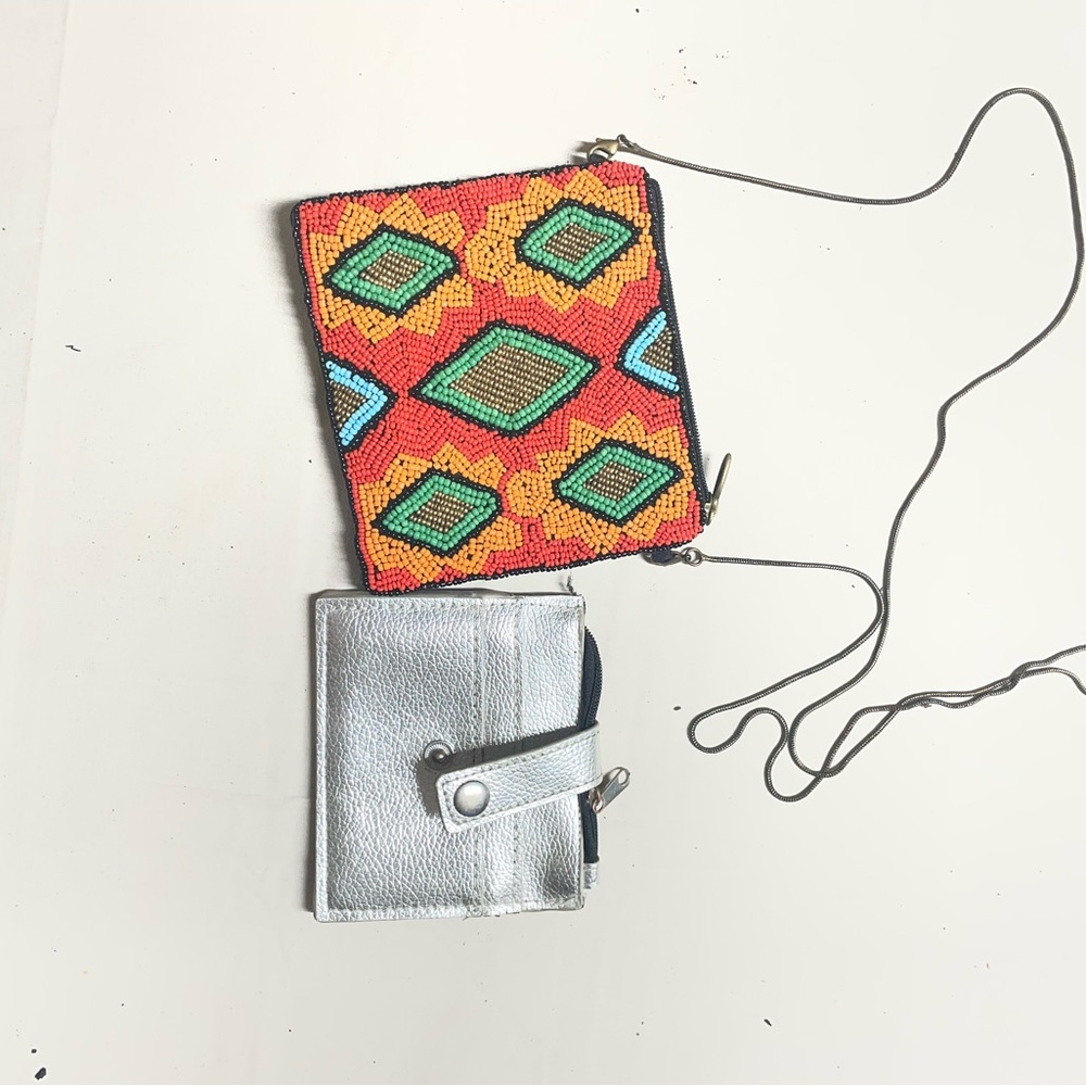 Colorful Beaded Crossbody Bag and Silver Wallet Set